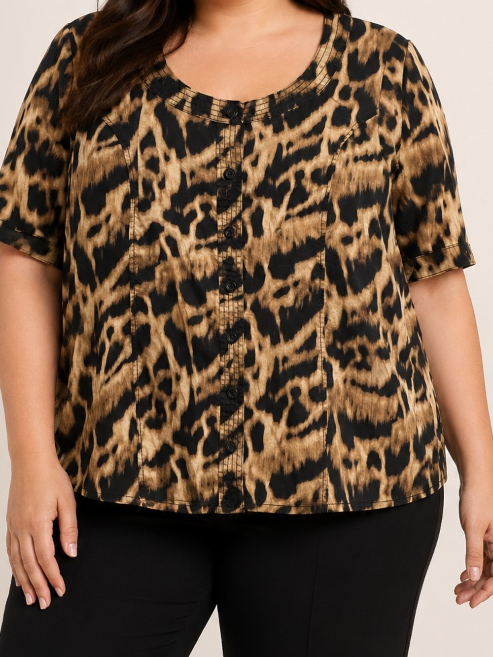 TITLE: Jones New York Signature Woman Leopard Print 100% Cotton Blouse 1X